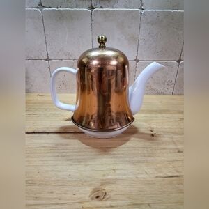 Vintage Porcelain Teapot with Copper Tea Cozie Teapot Cover